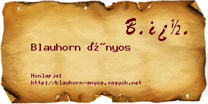 Blauhorn Ányos névjegykártya